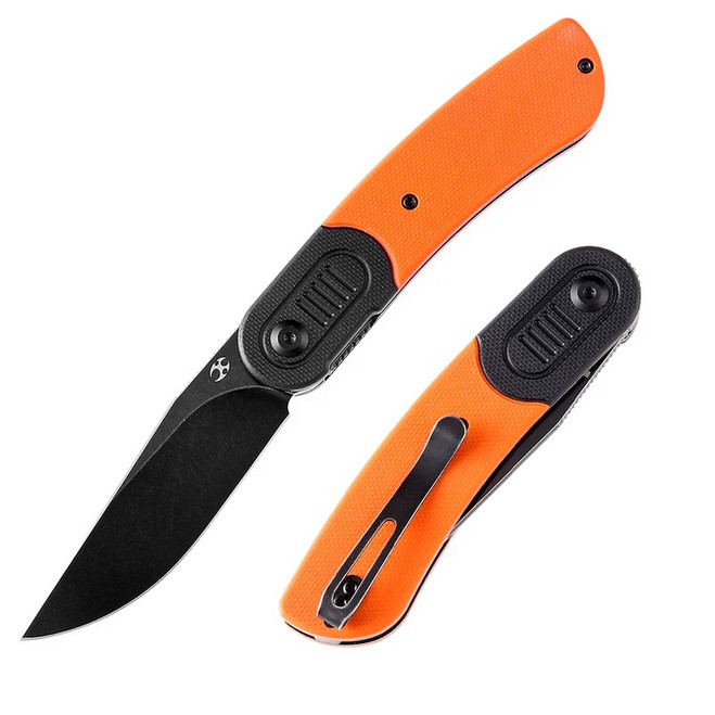 Kansept Reverie Folding Knife Black/Orange G10 Handle 154CM Plain Edge Black Stonewash Finish T2025B3