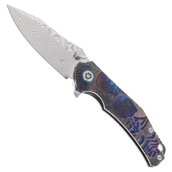 SixLeaf Skeleton Clown Folding Knife Multicolor Titanium Handle RWL34/PMC27 Damascus Plain Edge SL-73-Skeleton-Clown