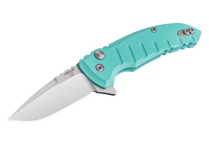 Hogue X1 Micro Knife Aqua Blue Aluminum Handle Drop Point Plain Edge HO24173 Hogue X1 Micro Knife Aqua Blue Aluminum Handle Drop Point Plain Edge HO24173
