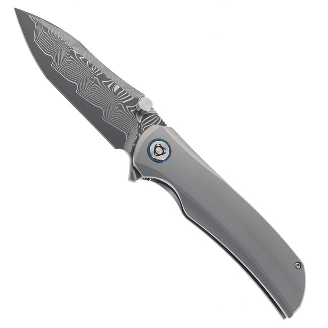 SixLeaf Folding Knife Sand Pattern Titanium Handle Damascus Plain Edge SL-86-Sand