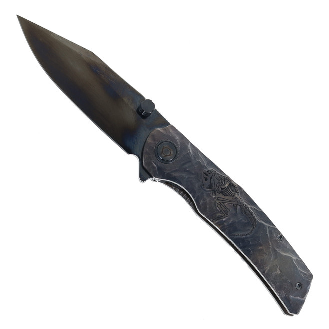SixLeaf Folding Knife Titanium Handle M390 Plain Edge DLC Finish SL-106-1-Engraved