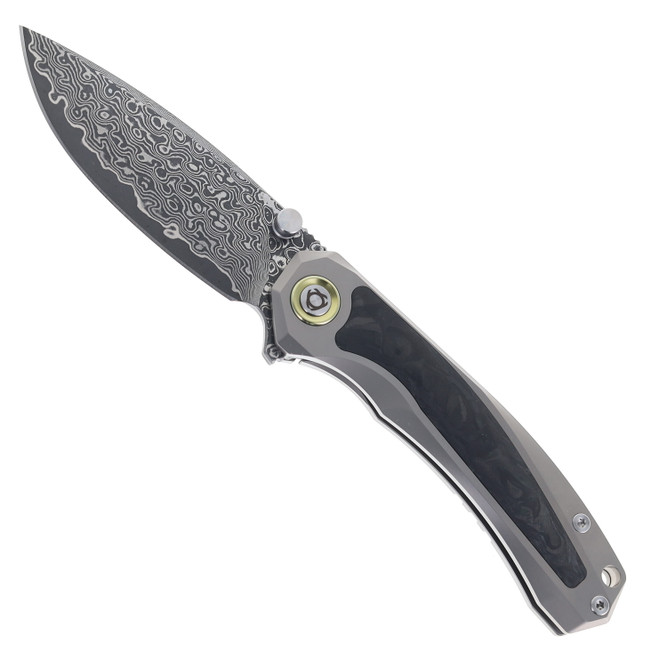 SixLeaf Folding Knife Black Titanium/Carbon Fiber Handle Damascus Plain Edge SL-107-CF-Black