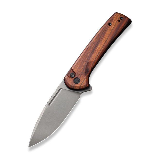 (Button Stick) Open Box/Returned Civivi Conspirator Folding Knife Cuibourtia Wood Handle Nitro-V Plain Edge Gray Stonewash Finish C21006-3