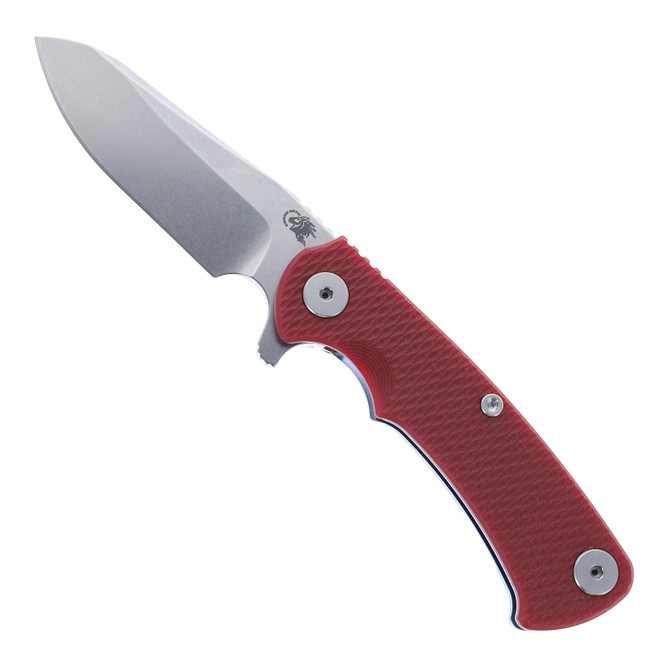 Hinderer Project X Folding Knife Sheepsfoot Stonewashed Magnacut Blade Red G10 & Blue Titanium Handle