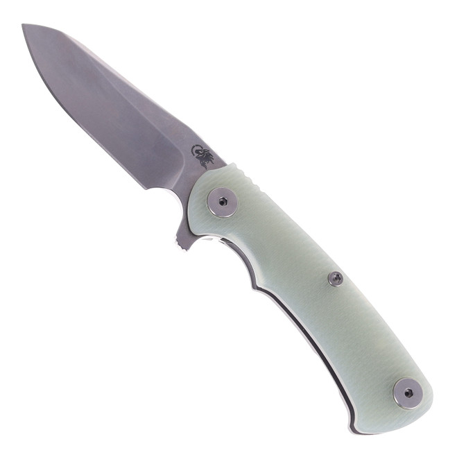 Hinderer Project X Folding Knife Sheepsfoot Stonewashed Magnacut Blade Translucent Green G10 & Working Finish Titanium Handle