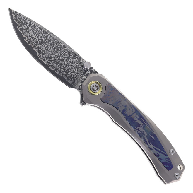 SixLeaf Folding Knife Purple Titanium Handle Damascus Plain Edge SL-107-Ti-Purple