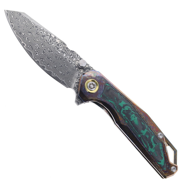 SixLeaf Folding Knife Lightning Pattern/Green Titanium/Carbon Fiber Handle Damascus Plain Edge SL-108-Lightning-Green