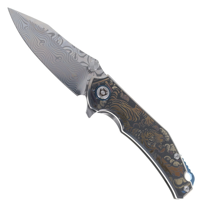 SixLeaf Folding Knife Multicolor Titanium Handle Damascus Plain Edge SL-73-1