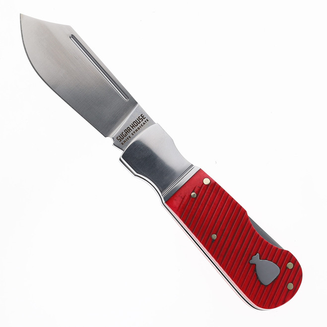 Finch Sugar House Pretty Boy Bloodline Folding Knife Red Sawcut Bone Handle 14C28N Clip Point Plain Edge Satin Finish