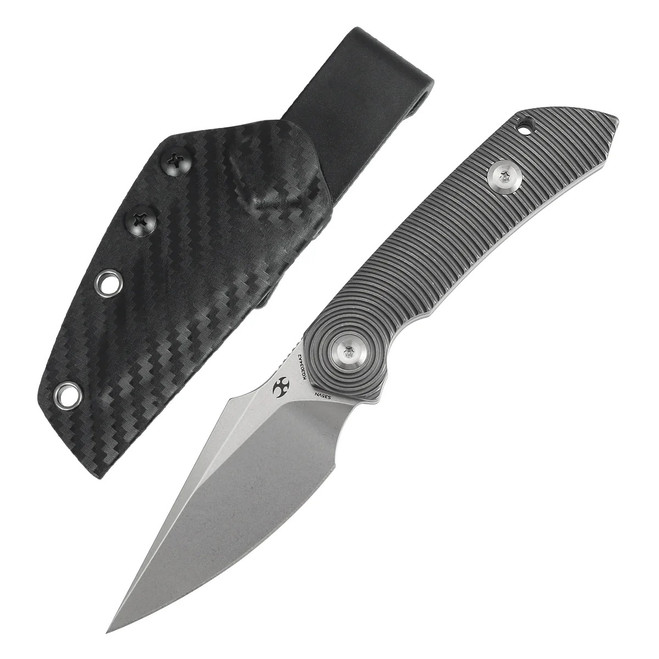 Kansept Fenrir Fixed Blade Knife Gray Titanium Handle S35VN Harpoon Plain Edge Stonewash Finish KG3034A2
