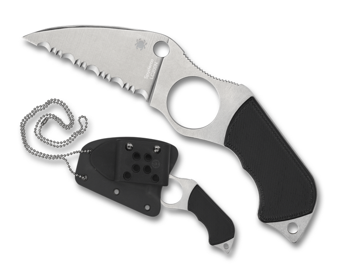 (Stripped Screw) Open Box/Returned Spyderco Swick 6 Small Fixed Knife Black G10 Handle Serrated LC200N Blade FB14S6
