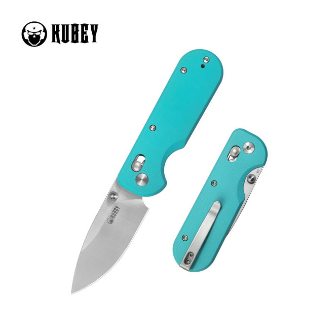 Kubey Bedrock Folding Knife Bright Blue G10 Handle D2 Drop Point Plain Edge Satin Finish KU505B