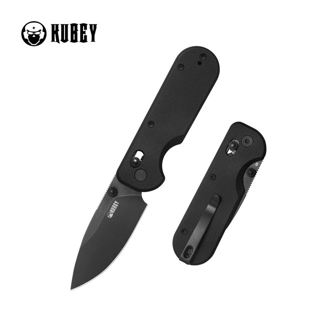 Kubey Bedrock Folding Knife Black G10 Handle D2 Drop Point  Plain Edge Blackwash Finish KU505D
