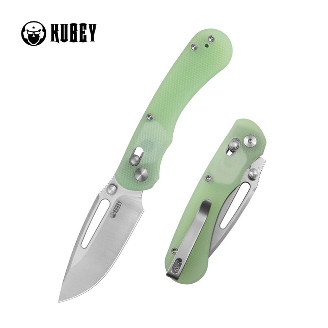 Kubey Stalker Folding Knife Jade G10 Handle D2 Drop Point Plain Edge Satin Finish KU504C