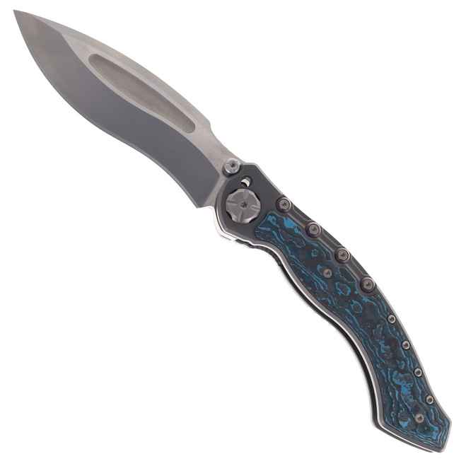 (No Box) Maxace Vortex Folding Knife Blue Carbon Fiber & Gray Titanium Handle 3.62" M390 Satin Blade M03D