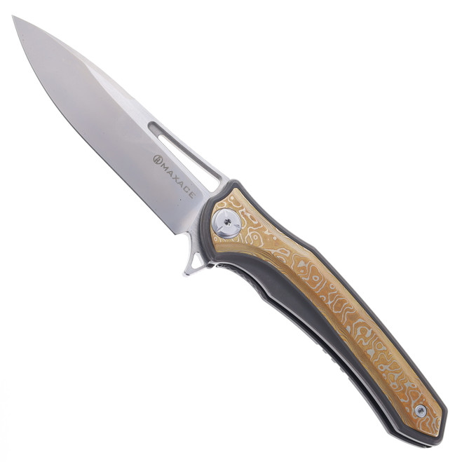 Maxace Amber III Folding Knife Titanium/Mokume Inlay Handle M390 Plain Edge MCA303