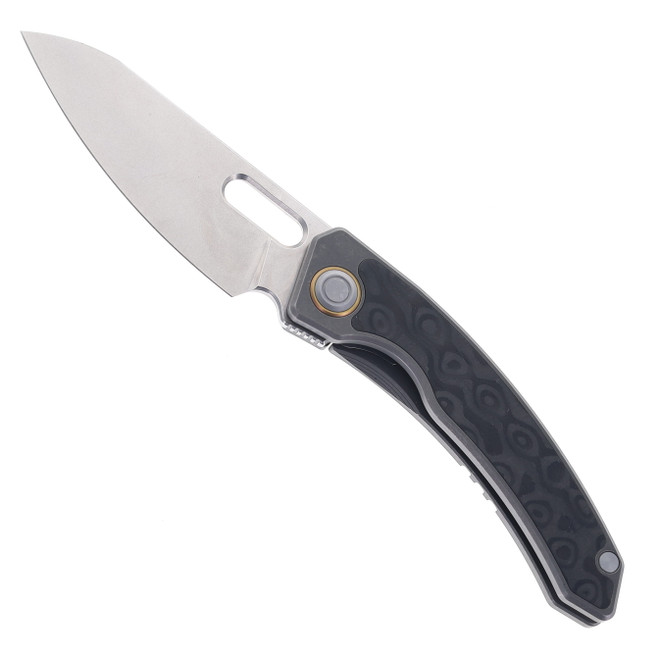 (No Box) Maxace Black Mirror Folding Knife Gray Titanium/Carbon Fiber Inlay Handle M390 Plain Edge MXBM01