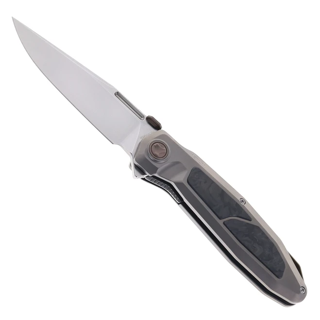 Ketuo Bratva B/P Folding Knife Marble Carbon Fiber/Titanium Handle M390 Plain Edge Bead Blast Finish
