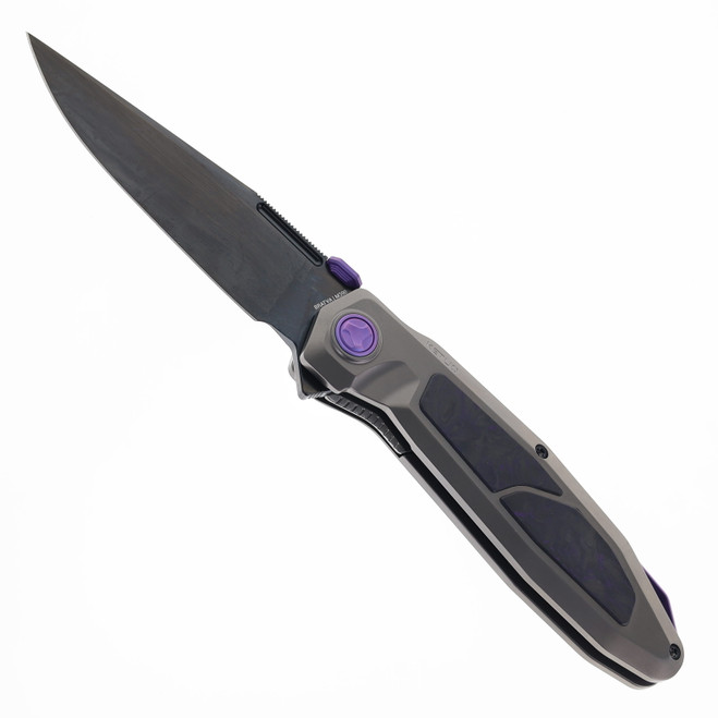 Ketuo Bratva Folding Knife Gray Titanium Purple Carbon Fiber Inlay Handle M390 Plain Edge DLC Finish Bratva PU/DLC