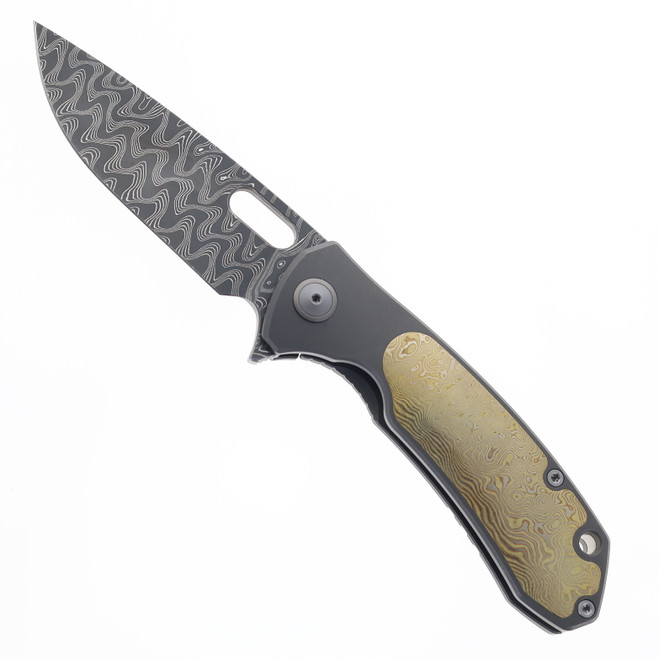(No Box-Scratched) Maxace Balance 10th Anniversary Folding Knife Titanium Handle Mokume Inlays M390 Blade MM32-1-F