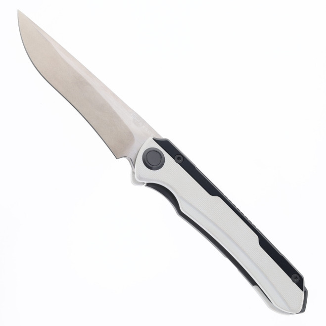 (No Box) Maxace Kestrel Folding Knife Black Aluminum and white G10 Handle M398 Blade MM42-1-A