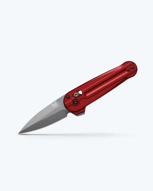 Benchmade Lowden Axis/Flipper Folding Knife Phoenix Red Aluminum Handle M390 Gray Cerakote Spear Point Blade 491GY-01