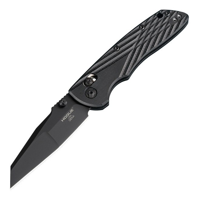 Hogue Deka Axis Lock Folding Knife Black Cerakote CPM 20CV Wharncliffe Blade Solid Black G10 with Crosshatch Texture Handle 24266