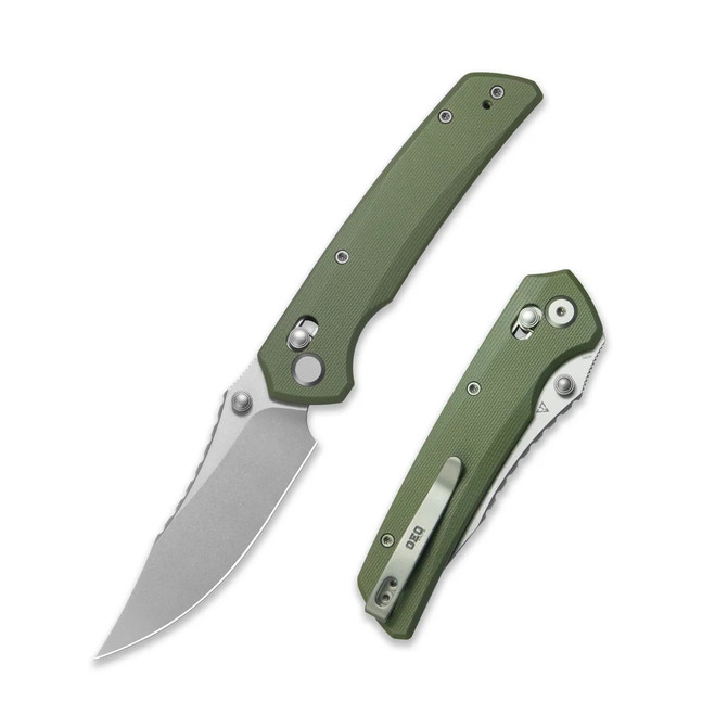 GEO Knife Cirex Crossbar Lock Folding Knife Green G10 Handle M390 Plain Edge Stonewash Finish GEO2601D
