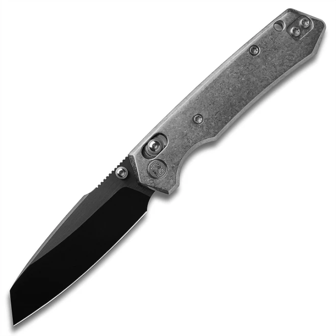 (Open Box) Miguron Vatso Folding Knife Silver Crystal Titanium Handle M390 Plain Black DLC/Satin Blade MGR631ABJSR