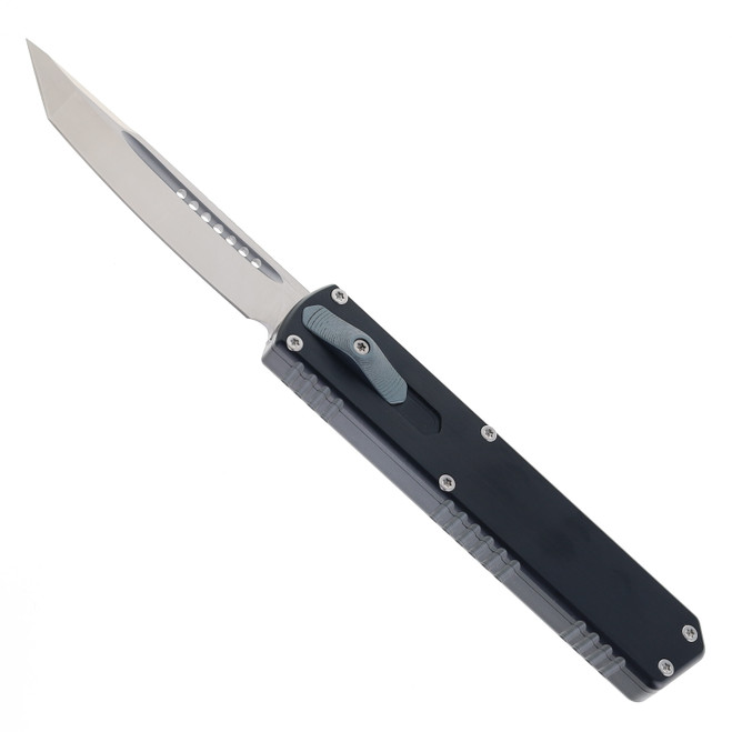 No Limit Knives OTF Automatic Knife Black Aluminum Handle 3.46" D2 Tanto Satin Blade