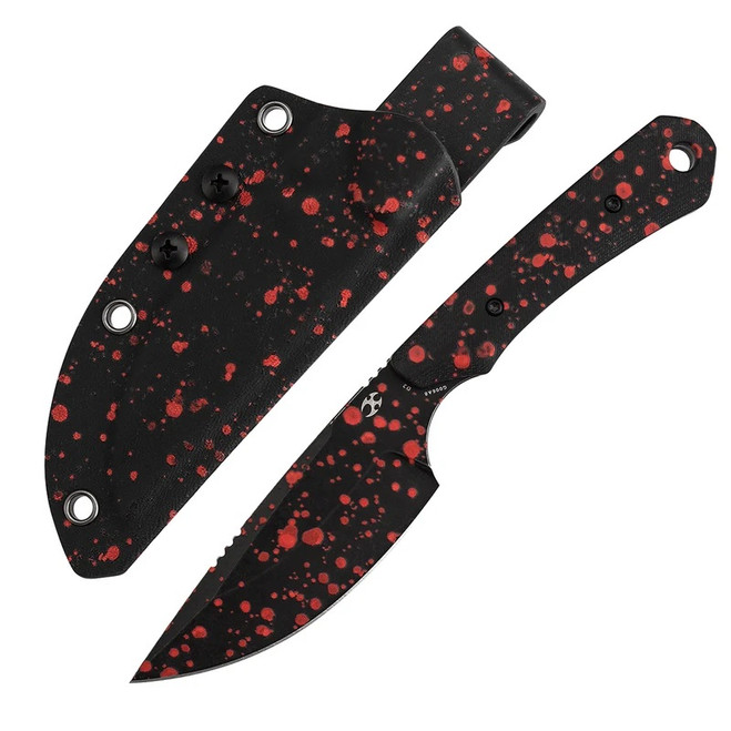 Kansept Flank Fixed Blade Knife Black G10/Zombie Blood Print Handle D2 Drop Point Plain Edge Zombie Blood Print Blade G006A8