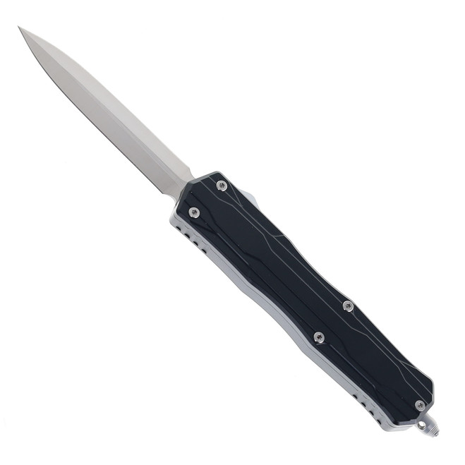 No Limit Knives OTF Knife Black Aluminum Handle 12C27 2.83" Double Edge Satin Blade