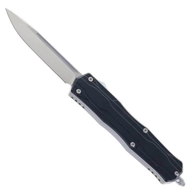 No Limit Knives OTF Knife Black Aluminum Handle 12C27 2.83" Drop Point Satin Blade