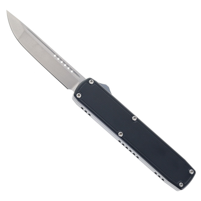 No Limit Knives OTF Automatic Knife Black Aluminum Handle 3.62" D2 Drop Point Satin Blade