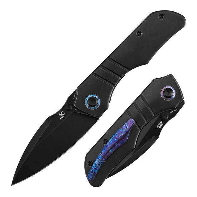 Kansept Mini Lanza Folding Knife Blackwash Titanium Handle 20CV Plain Edge Blackwash Finish Timascus Pocket Clip K1116A2
