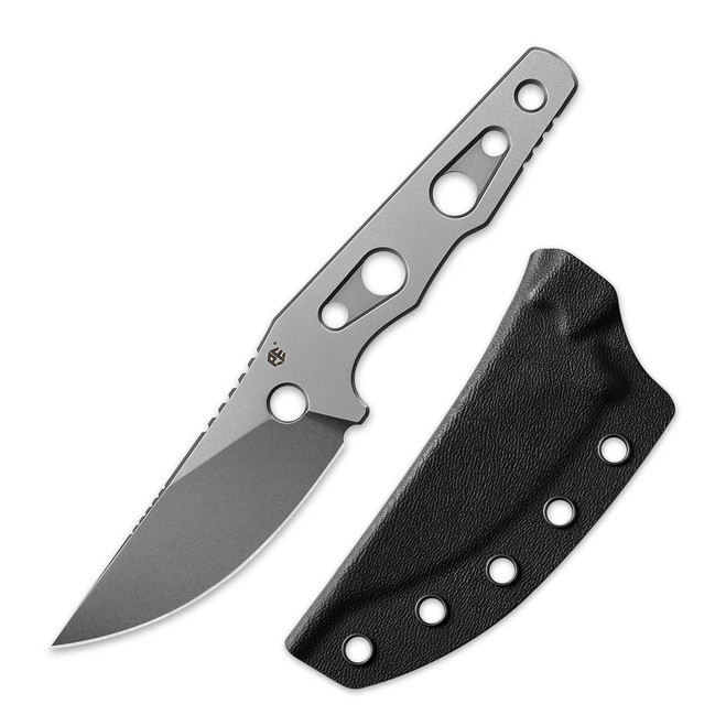 (Open Box) Petrified Fish Bison Fixed Blade Knife Stonewashed N690 Handle/Blade Black Kydex Sheath PFE18WK