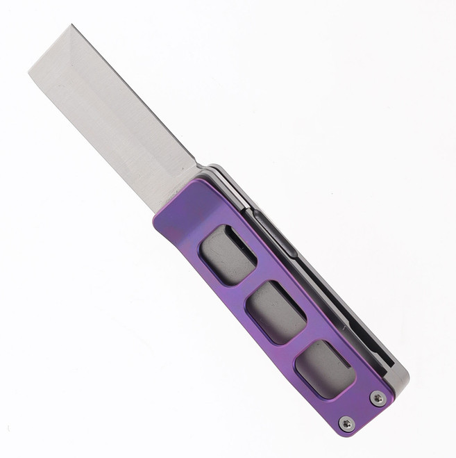 No Box - Petrified Fish Cash Money Clip Pocket Knife Purple Titanium Handle 14C28N Plain Edge Satin Finish PF-E09-PS
