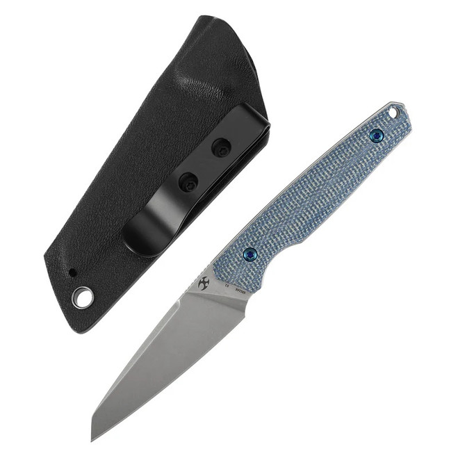 Kansept Parr Fixed Blade Knife Blue Micarta Handle D2 Drop Point Plain Edge Stonewash Finish G011A6