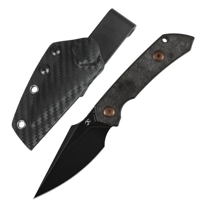 Kansept Fenrir Fixed Blade Knife Shred Carbon Fiber Handle D2 Wharncliffe Plain Edge Blackwash Finish G3034A1