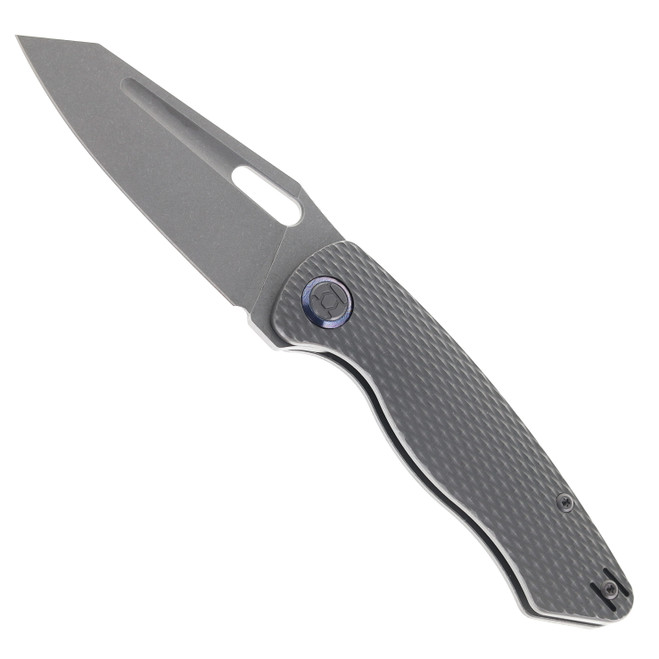 Kunwu Verta Geronimo Folding Knife Stonewash Diamond Textured Titanium Handle Vanax Plain Edge Stonewash Finish B718T-1S