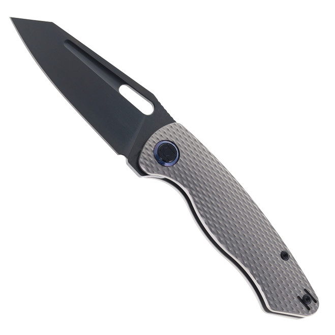 Kunwu Verta Geronimo Folding Knife Diamond Texture Reverse Titanium Handle Vanax Plain Edge DLC Finish B718T-3