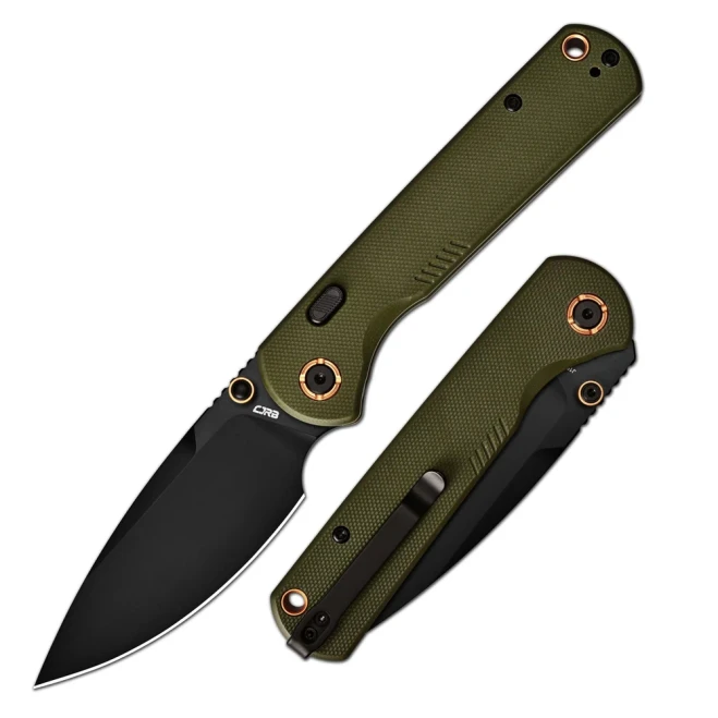 CJRB Latitude Thumb Stud & Top Liner Lock EDC Knife Green G10 Handle AR-RPM9 Steel Black PVD Coating Blade J1975-BGN