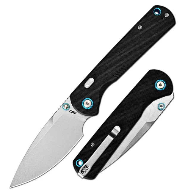 CJRB Latitude Thumb Stud & Top Liner Lock EDC Knife Black G10 Handle AR-RPM9 Steel Stonewash Blade J1975-BK