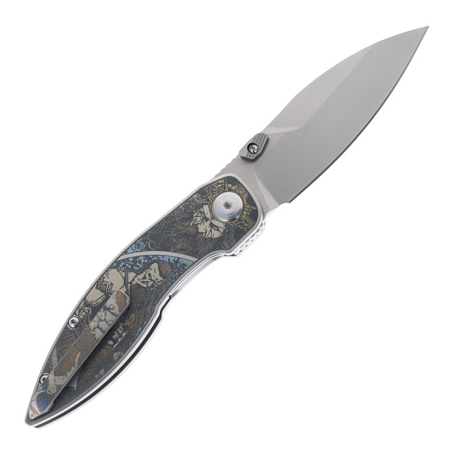 Kunwu Folding Knife Laser Pattern Titanium Handle M390 Plain Edge