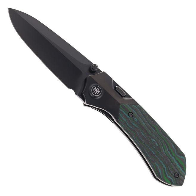 Remette RT-Meteor Folding Knife Titanium/Kelp Bed CamoCarbon Handle M390 Drop Point Plain Edge Wire Drawn DLC Finish RTPT-KBC