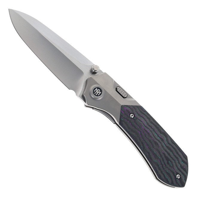 Remette RT-Meteor Folding Knife Titanium/Jazzy Camo Carbon Handle M390 Drop Point Plain Edge Wire Drawn Finish RTPT-JAC