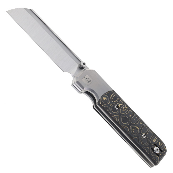 Knife Standards RR Station Framelock Folding Knife GOLD Member TItanium Handle with Gold Carbon Fiber Inlay Satin Vanax Superclean Blade
