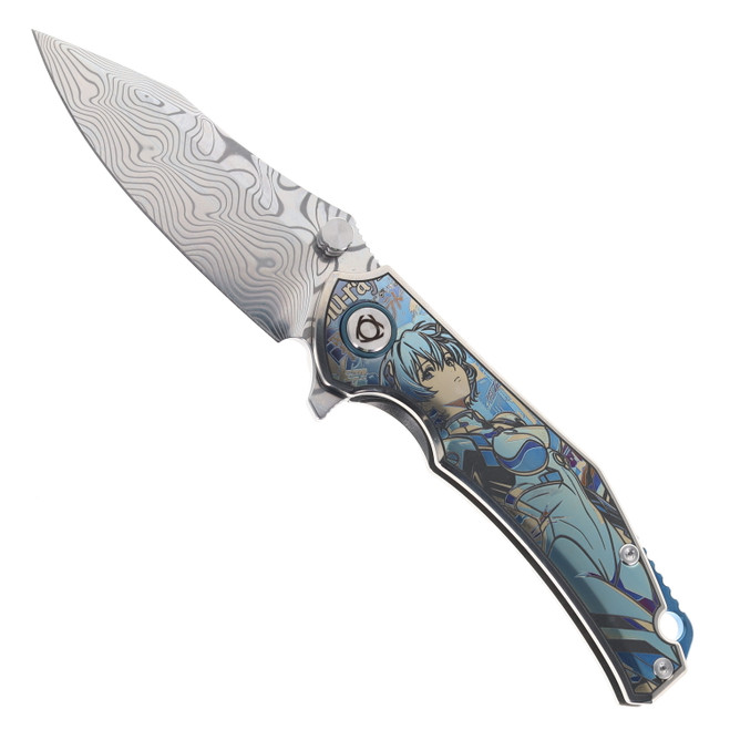 SixLeaf Flipper Folding Knife Damascus Blade Anime Themed Titanium Handle SL-73-3