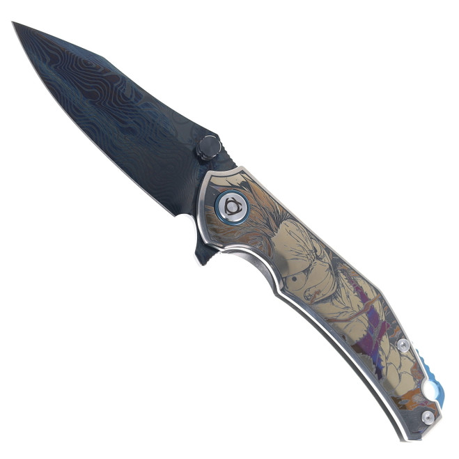 SixLeaf Flipper Folding Knife DLC Damascus Blade Anime Themed Titanium Handle SL-73-4
