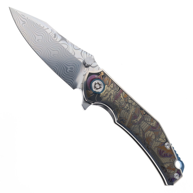 SixLeaf Flipper Folding Knife Damascus Titanium Handle SL-73-9